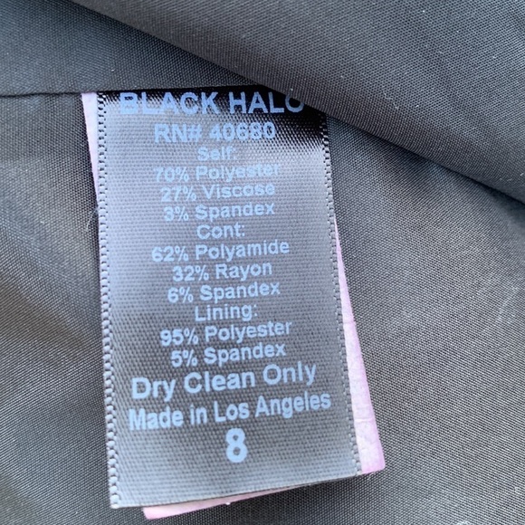 Black Halo sheath dress, textured center panel, size 8 - Picture 6 of 7